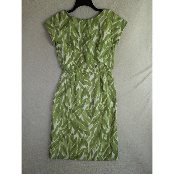 Vintage 70s Green Sheath Dress Womens Sz 8 (No Size Tag) Leaf Print Union Made - Picture 1 of 16